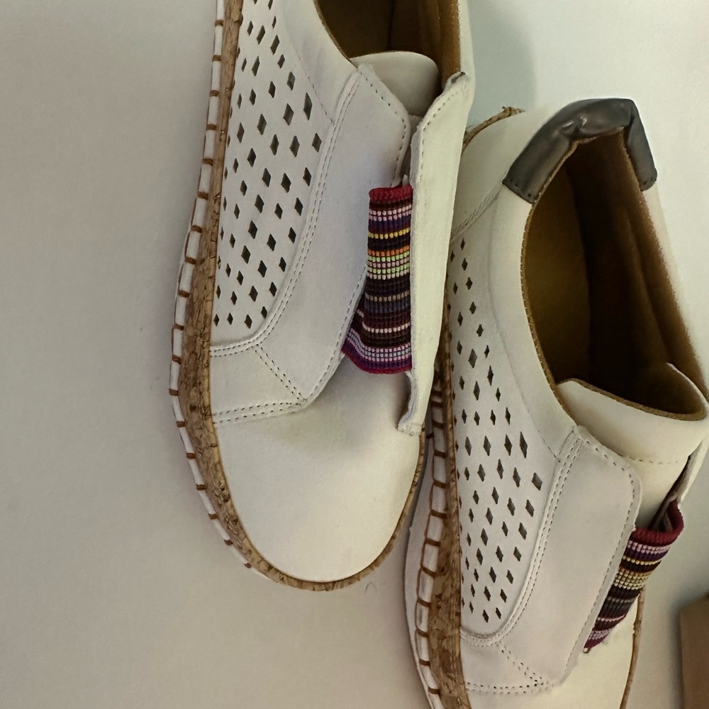 White Slip-On Shoes with Colorful Elastic Band - Picture 2 of 5